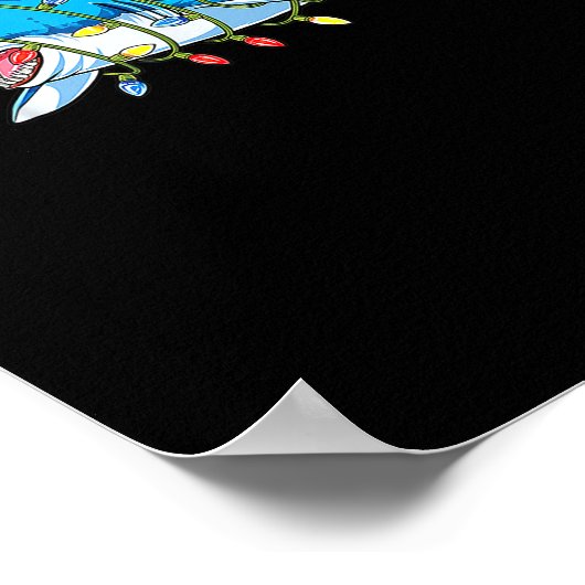 Funny Santa Jaws Shark Kerstlights Merry Shar Poster (Hoek)