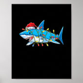 Funny Santa Jaws Shark Kerstlights Merry Shar Poster (Voorkant)