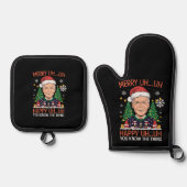 Funny Santa Joe Biden Merry Uh Kerstlly Ugly Ovenwant & Pannenlap Set (Voorkant)