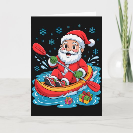 Funny Santa Kayaking Lover Holiday Christmas Xmas  Kaart (Voorkant)