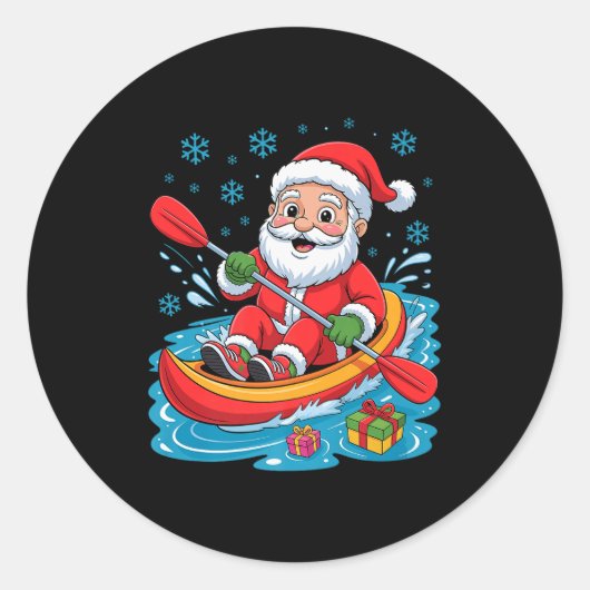 Funny Santa Kayaking Lover Holiday Christmas Xmas Ronde Sticker (Voorkant)