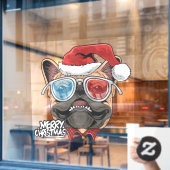Funny Santa Kerstpug die Cool Shades droeg Raamsticker (Cafe Raam)