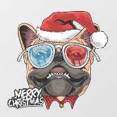 Funny Santa Kerstpug die Cool Shades droeg Raamsticker (Vel)