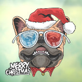 Funny Santa Kerstpug die Cool Shades droeg Raamsticker (Vel 3)