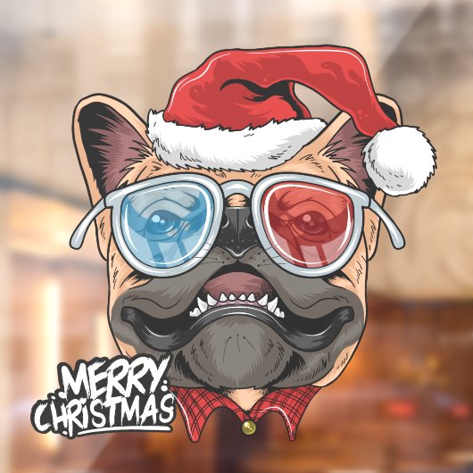 Funny Santa Kerstpug die Cool Shades droeg Raamsticker (Vel 2)