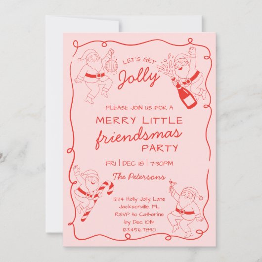 Funny Santa Line Art Friendsmas Christmas Party Kaart (Voorkant)