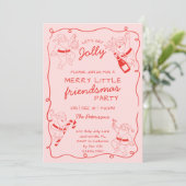 Funny Santa Line Art Friendsmas Christmas Party Kaart (Staand voorkant)