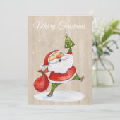Funny Santa met kerstboomWaterverf Feestdagenkaart (Staand voorkant)