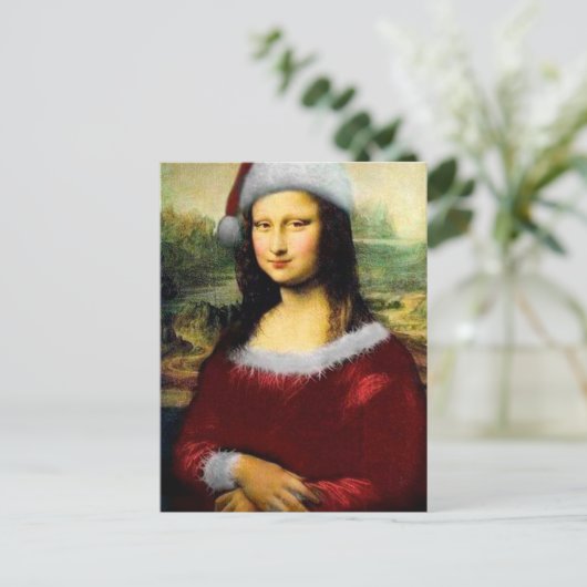 Funny Santa Mona Lisa Merry Kerstmis Briefkaart (Staand voorkant)