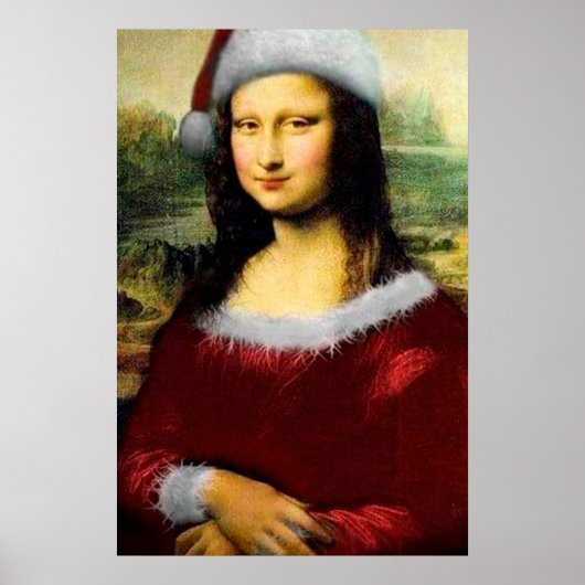 Funny Santa Mona Lisa Merry Kerstmis Poster (Voorkant)