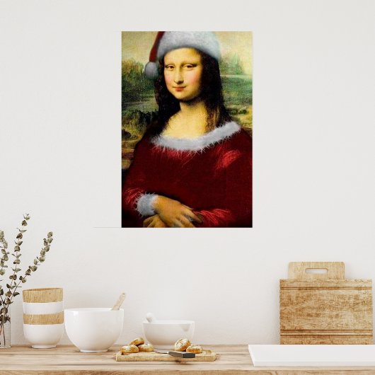 Funny Santa Mona Lisa Merry Kerstmis Poster (Keuken)