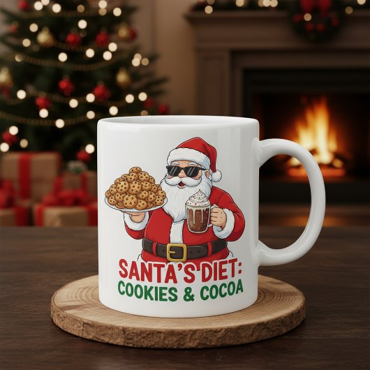 Funny Santa Mug – Santa’s Diet: Cookies & Cocoa Koffiemok
