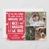 Funny Santa naughty list 3 foto's red Kerstmis Feestdagenkaart (Voorkant)