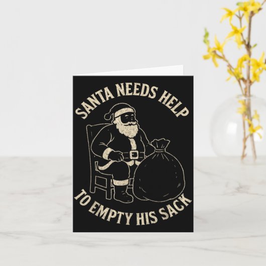 Funny Santa Needs Help To Empty His Sack Adult Hum Kaart (Gele Bloem)