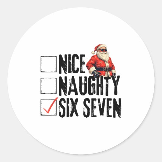 Funny Santa Nice Naughty Six Seven Meme 67 Christm Ronde Sticker (Voorkant)