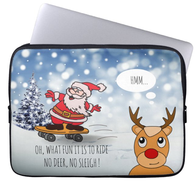 Funny Santa on Skateboard voor kinderen Kerstmis Laptop Sleeve (Voorkant)