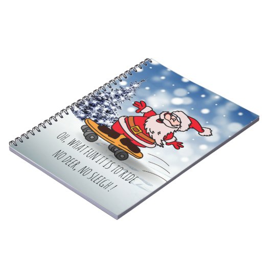 Funny Santa on Skateboard voor kinderen Kerstmis Notitieboek (Linkerzijde)