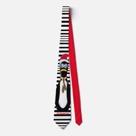 Funny Santa Penguin All Shopped Out Personalized Stropdas (Voorkant)