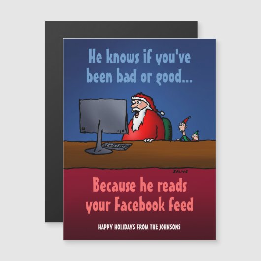 Funny Santa Personalized Holiday Magnet Card (Voorkant / Achterkant)