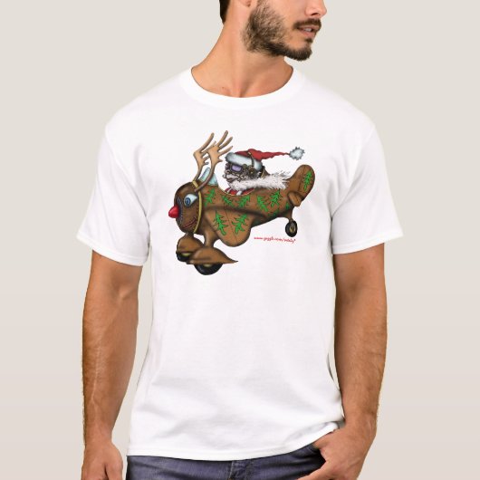 Funny Santa pilot on Rudolph plane t-shirt design (Voorkant)