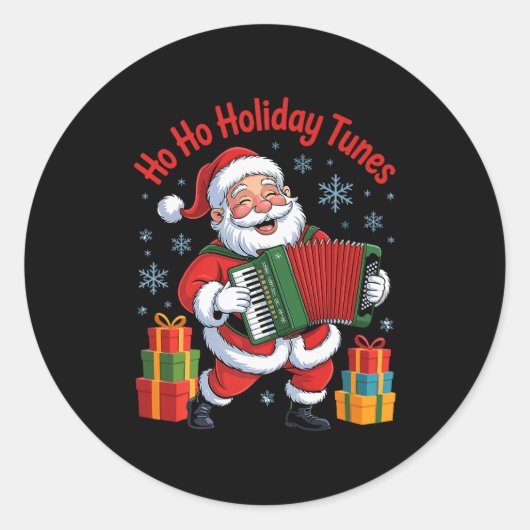 Funny Santa Playing Accordion Holiday Chrismas Xma Ronde Sticker (Voorkant)