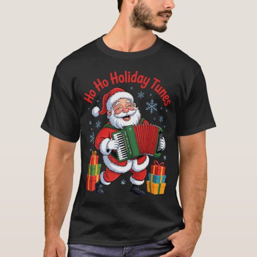 Funny Santa Playing Accordion Holiday Chrismas Xma T-shirt (Voorkant)