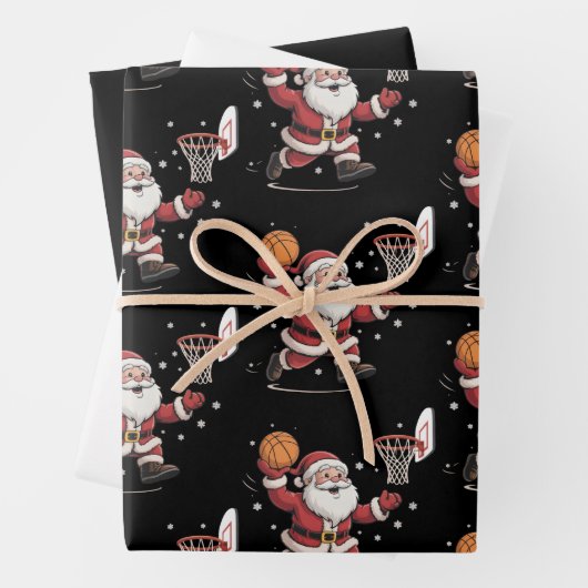 Funny Santa Playing Basketball Christmas Gift Xmas Inpakpapier Vel (In situ)