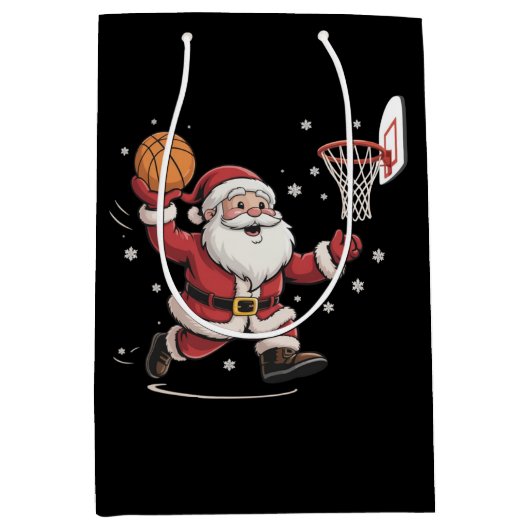 Funny Santa Playing Basketball Christmas Gift Xmas Medium Cadeauzakje (Voorkant)