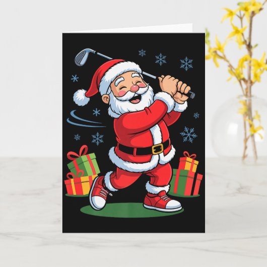 Funny Santa Playing Golf Holiday Christmas Xmas Pa Kaart (Gele Bloem)