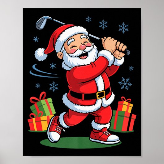 Funny Santa Playing Golf Holiday Christmas Xmas Pa Poster (Voorkant)