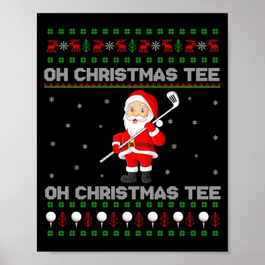 Funny Santa Playing Golf Srts Christmas  Poster (Voorkant)