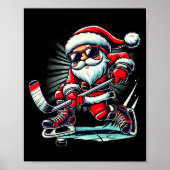 Funny Santa Playing Ice Hockey Lovers Boys Girls C Poster (Voorkant)