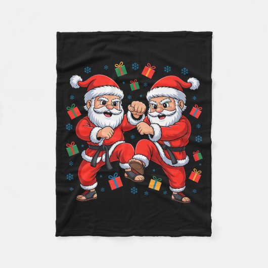 Funny Santa Playing Karate Martial Art Christmas X Fleece Deken (Voorkant)