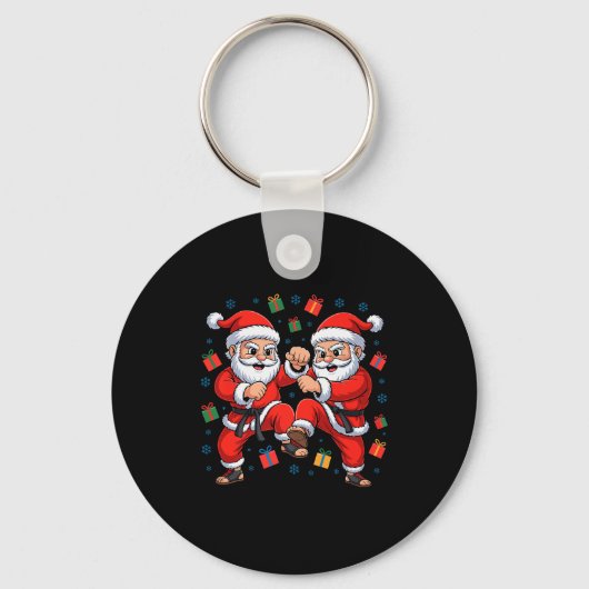 Funny Santa Playing Karate Martial Art Christmas X Sleutelhanger (Voorkant)