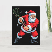 Funny Santa Playing Lacrosse Holiday Christmas Xma Kaart (Voorkant)