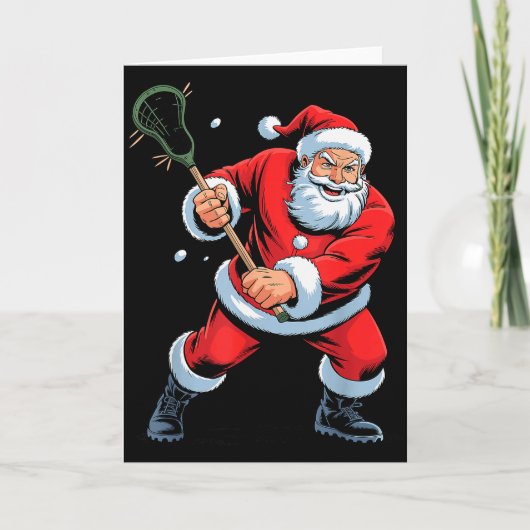 Funny Santa Playing Lacrosse Holiday Christmas Xma Kaart (Voorkant)