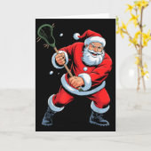 Funny Santa Playing Lacrosse Holiday Christmas Xma Kaart (Gele Bloem)