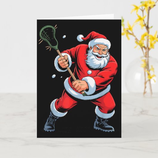 Funny Santa Playing Lacrosse Holiday Christmas Xma Kaart (Gele Bloem)