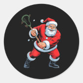 Funny Santa Playing Lacrosse Holiday Christmas Xma Ronde Sticker (Voorkant)
