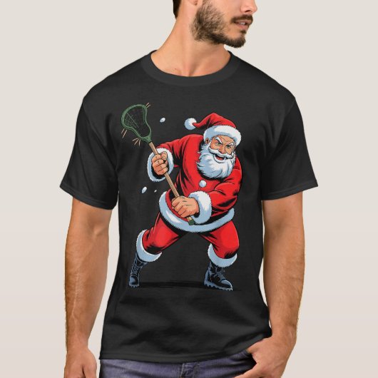 Funny Santa Playing Lacrosse Holiday Christmas Xma T-shirt (Voorkant)