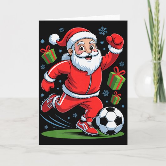 Funny Santa Playing Soccer Holiday Christmas Xmas  Kaart (Voorkant)