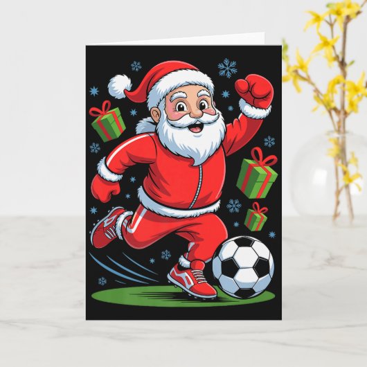 Funny Santa Playing Soccer Holiday Christmas Xmas  Kaart (Gele Bloem)