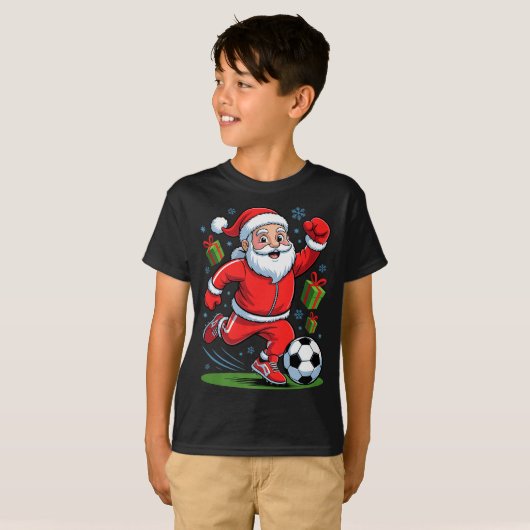 Funny Santa Playing Soccer Holiday Christmas Xmas  T-shirt (Voorkant volledig)