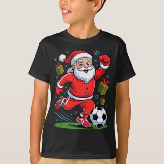Funny Santa Playing Soccer Holiday Christmas Xmas  T-shirt (Voorkant)