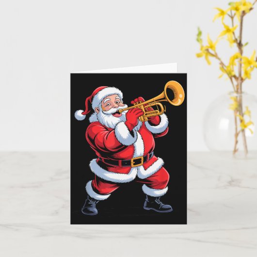 Funny Santa Playing Trumpet Holiday Chrismas Xmas  Kaart (Gele Bloem)
