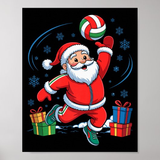 Funny Santa Playing Volleyball Holiday Christmas X Poster (Voorkant)