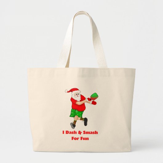 Funny Santa Plays Pickleball I Dash & Smash Fun Grote Tote Bag (Voorkant)