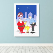Funny Santa Police Officer Cartoon Canvas Afdruk (Insitu (Houten vloer))