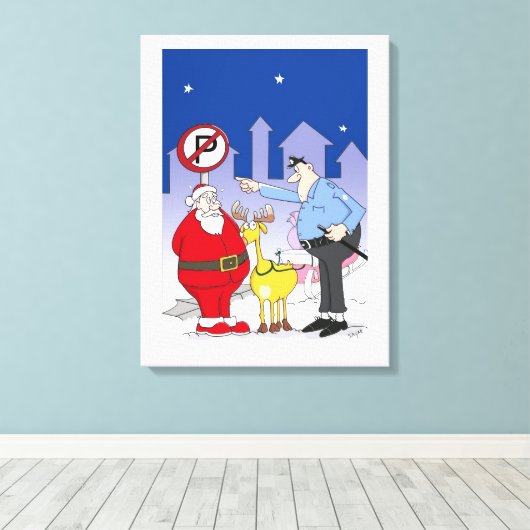 Funny Santa Police Officer Cartoon Canvas Afdruk (Insitu (Houten vloer))
