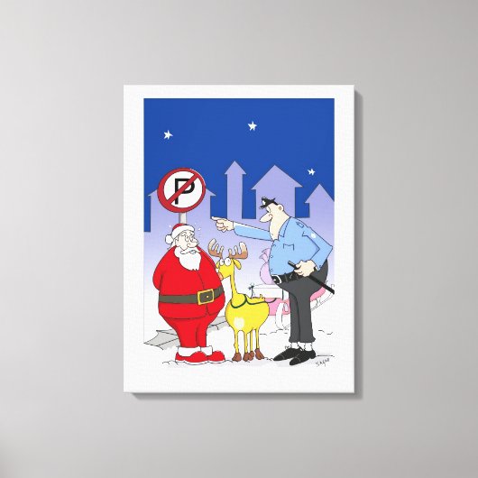 Funny Santa Police Officer Cartoon Canvas Afdruk (Voorkant)